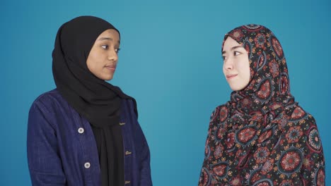 portrait of asian and african muslim women wearing hijabs.