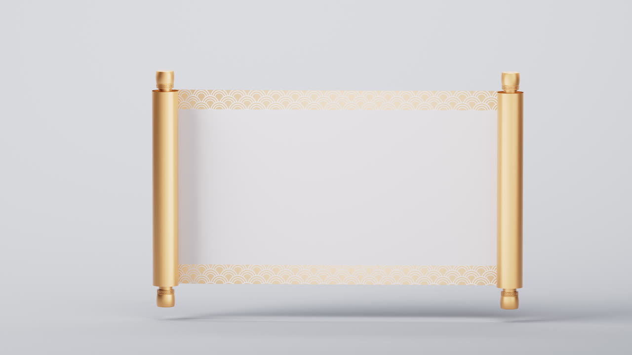 Blank golden Chinese ancient reel banner, 3d rendering