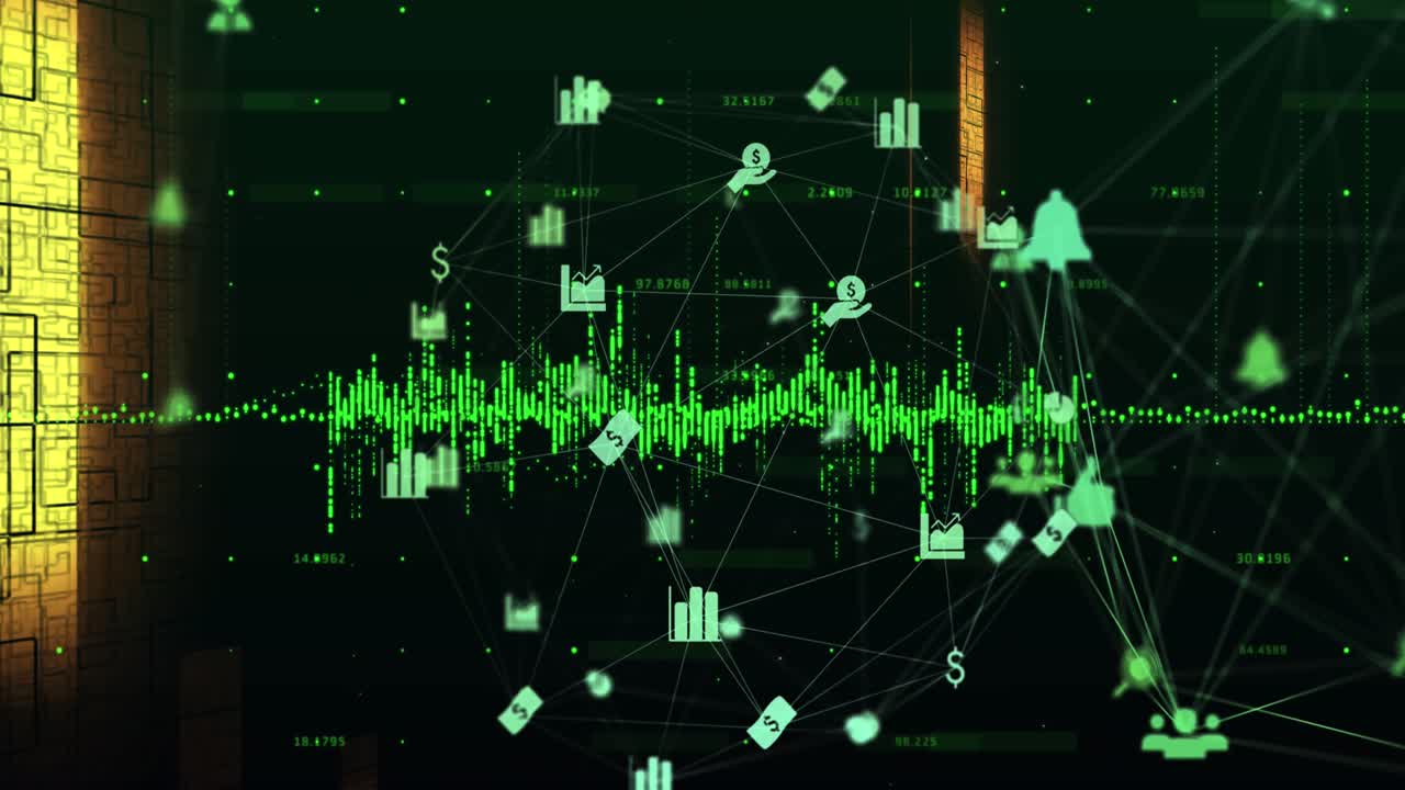 Animation of globe of network of connections with digital icons