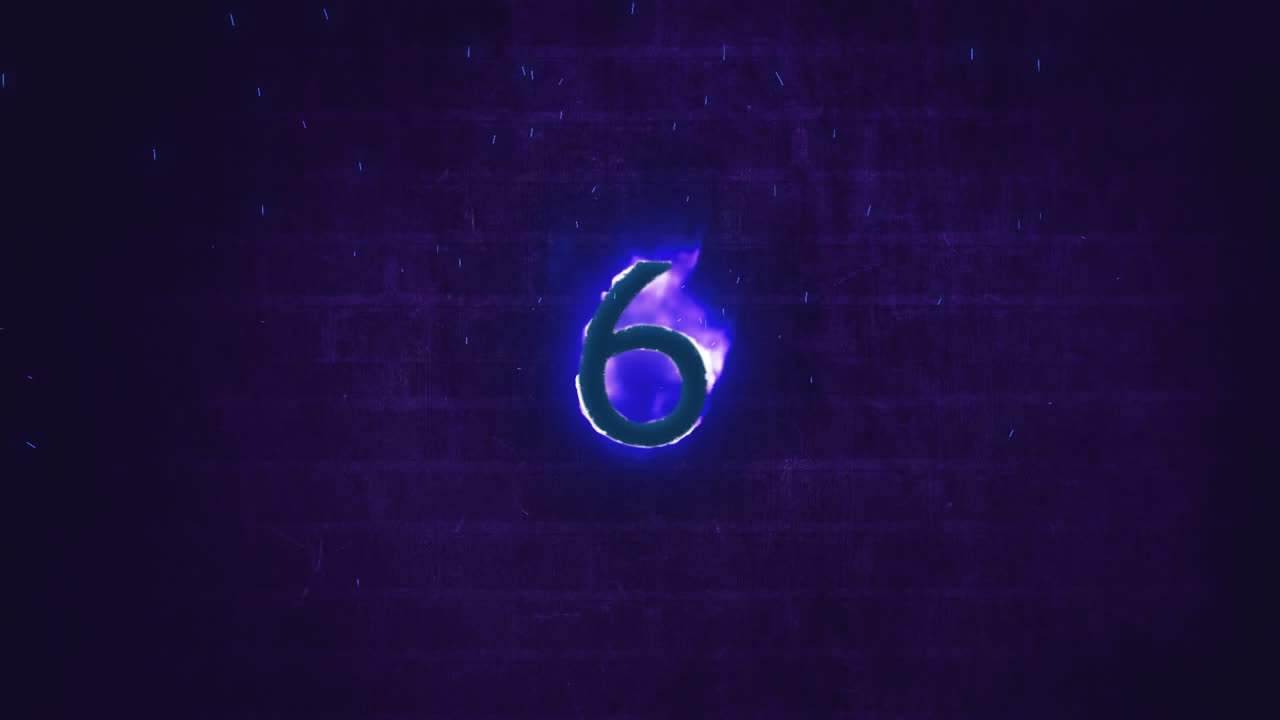 6 en llamas sobre un fondo azul