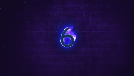6 en llamas sobre un fondo azul