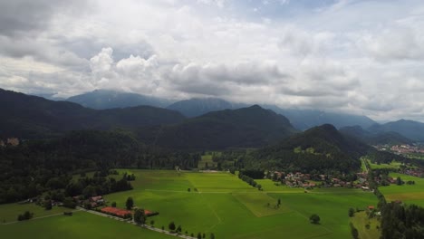 Panorama-Desde-El-Aire-Forggensee-Y-Schwangau,-Alemania,-Baviera