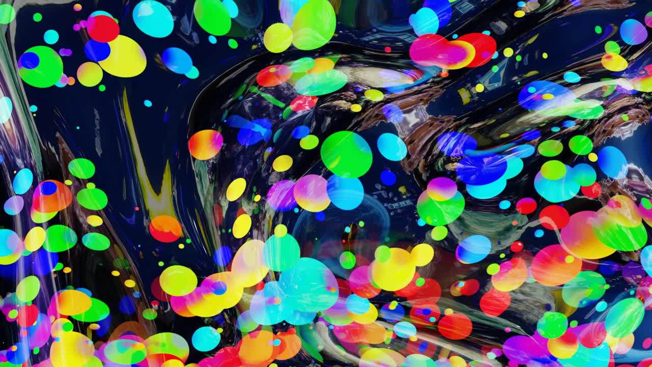 빛나는 반이는 표면의 추상적인 루프 된 배경은 무지개 색의 원과 함께 파란 투명한 액체처럼 4k의 색 gradient와 함께 아름다운 창조적 인 배경입니다.