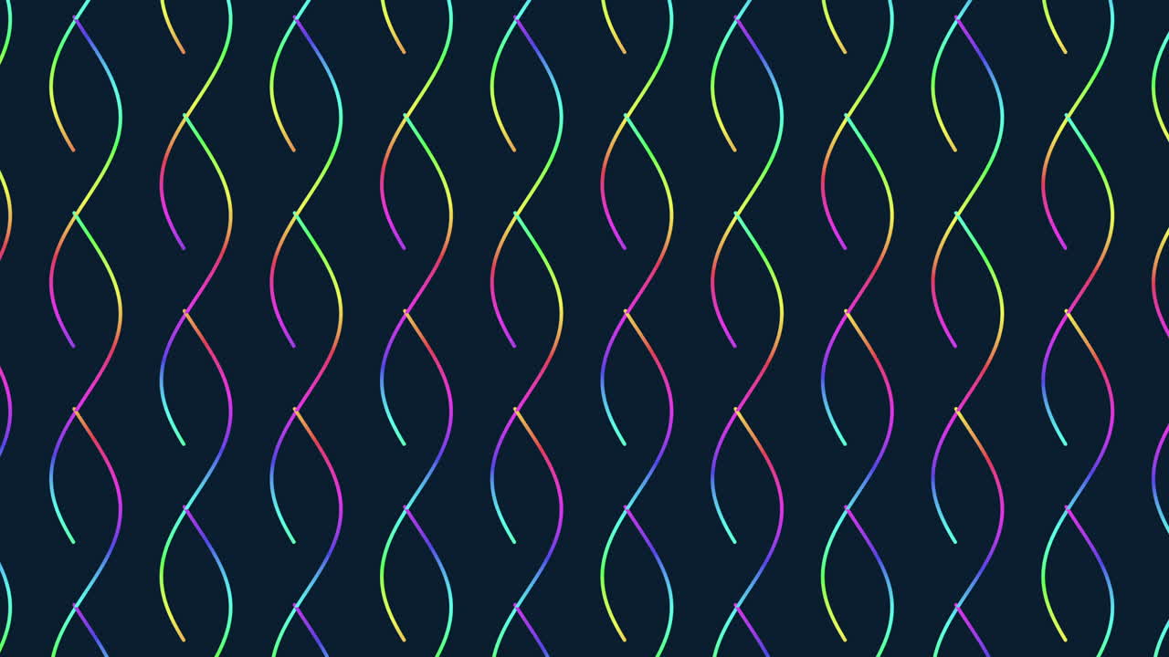 Seamless neon rainbow wave lines moving on a dark background, creating a colorful abstract pattern. Ideal animated backdrop for music videos, events, presentations, titles and digital signage