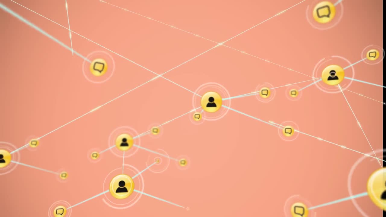 animación de la red de conexiones con iconos sobre fondo rosa