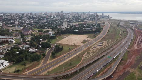 zoomed-in aerial view of the city of posadas, misiones, argentina