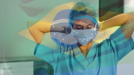 animación de la bandera de brasil ondeando sobre los cirujanos en el quirófano