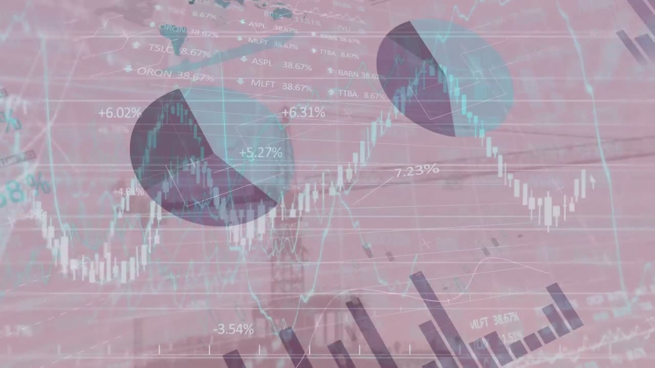 건설 현장과 그리드에 대한 금융 데이터 처리 애니메이션