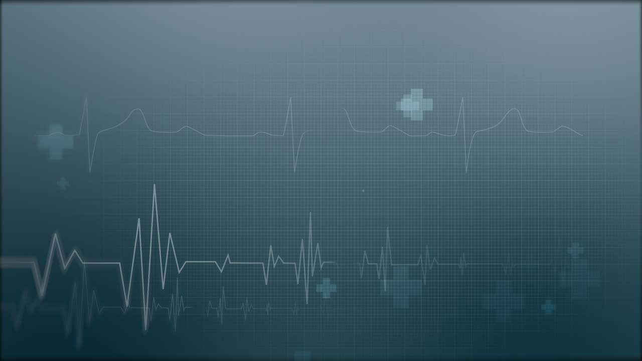 Loop medical animation of electrical activity of the human heart. Dark blue background. Abstract motion graphic.