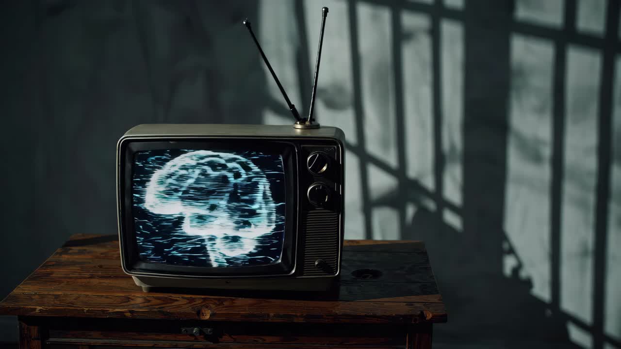 televisión antigua con imagen cerebral distorsionada