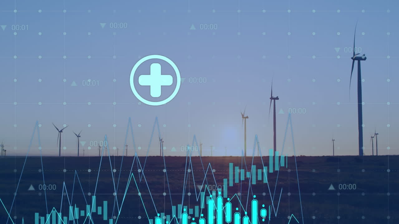 풍력 터빈을 통해 금융 데이터 처리의 애니메이션