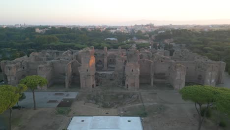 Cinematic-Establishing-Shot-Above-Ancient-Roman-Baths-of-Caracalla