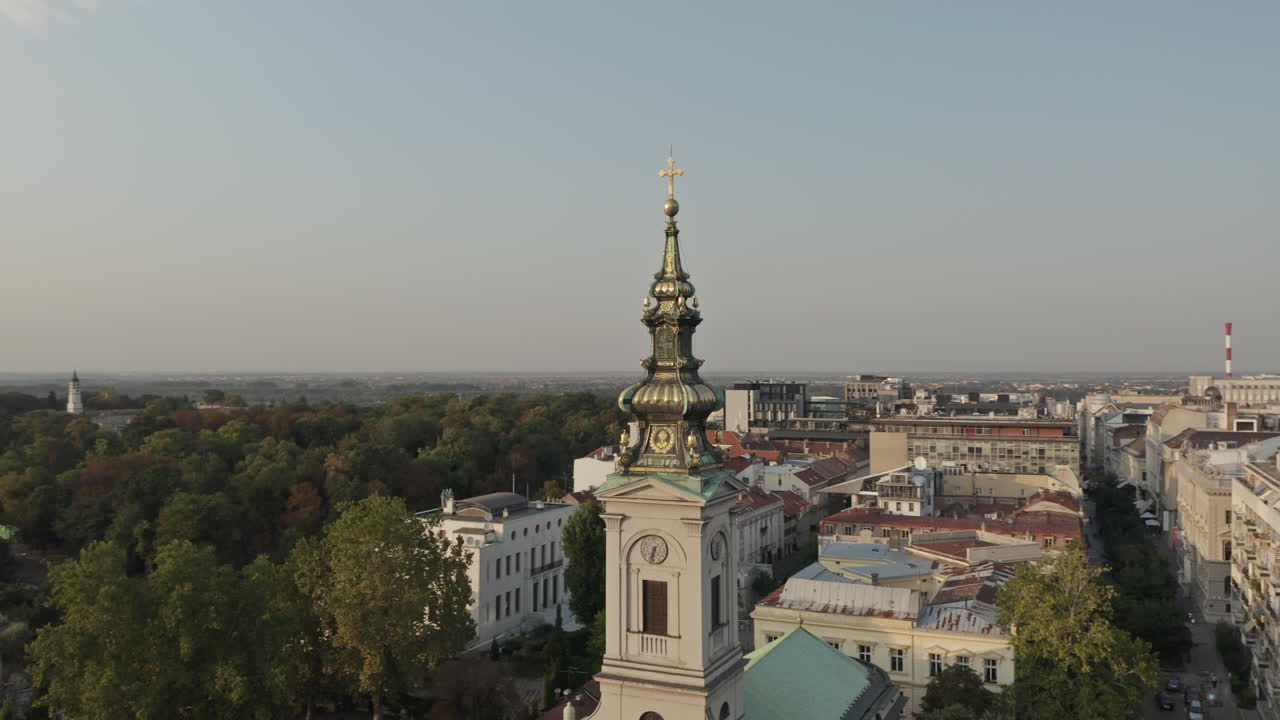 Aerial View of a Church Tower in Belgrade, Serbia