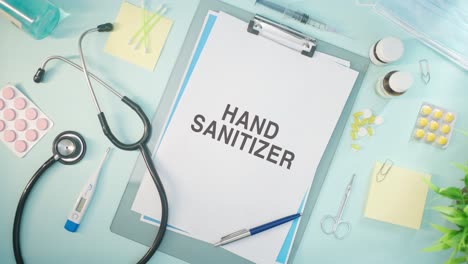 hand sanitizer written on medical paper