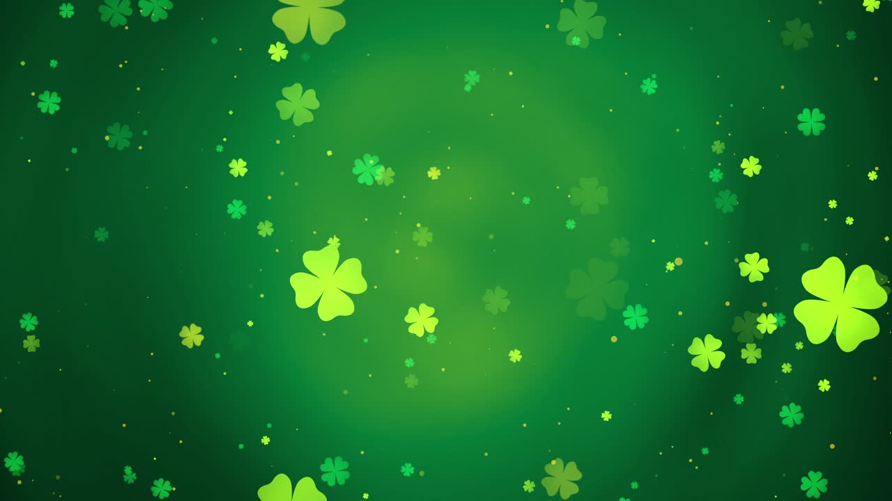 Loopable St. Patrick’s Day Background with Floating Shamrocks and Four-Leaf Clovers, Vibrant and Festive Irish Celebration