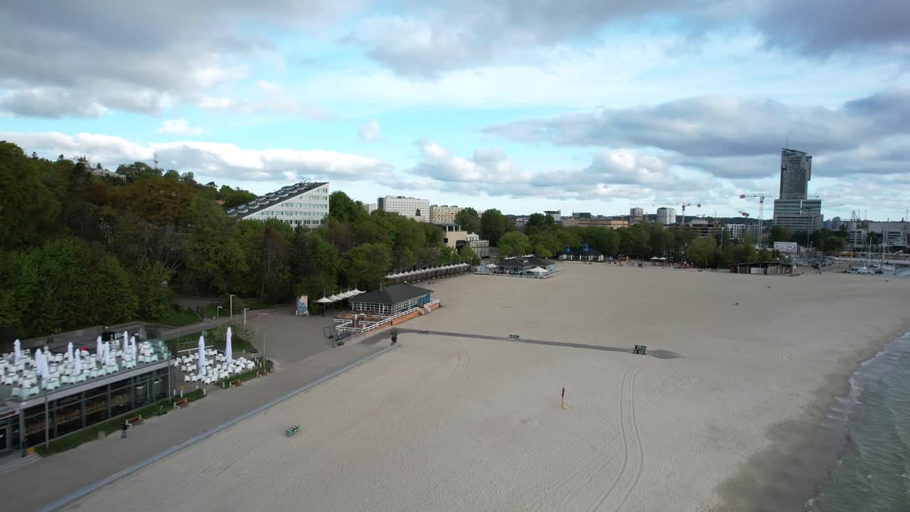 Scenic aerial view of Gdynia City Beach along the Baltic Sea coastline