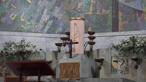 altar detail with mosaic in modern church