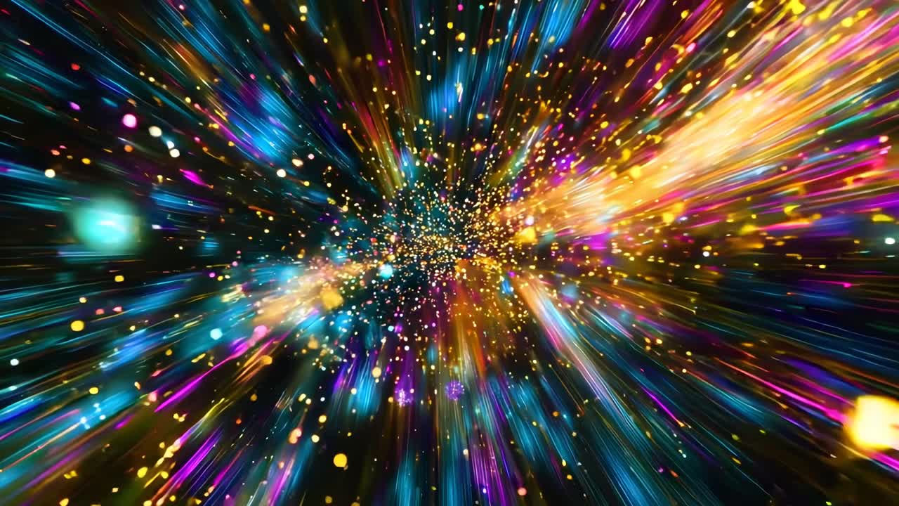 Dynamic video concept with a cosmic explosion of colorful particles