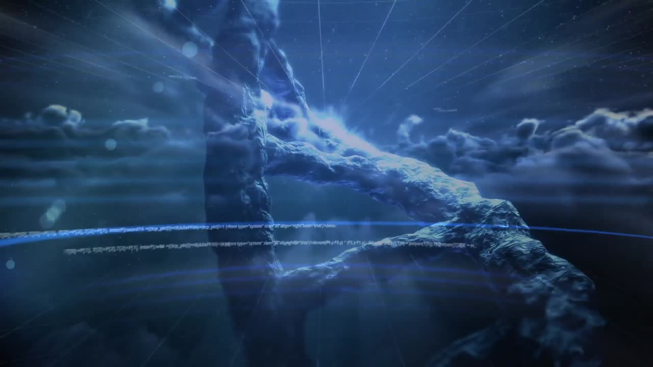 검은 바탕의 구름 위의 데이터 처리 및 dna  ⁇ 의 애니메이션