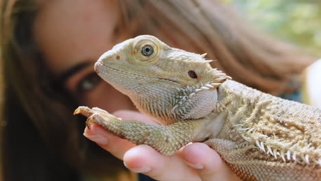 Iguana,-girl-and-wildlife-zoo-for-learning