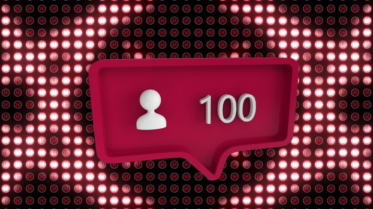 burbuja de habla animada roja con icono de persona crece números contra un telón de fondo digital.
