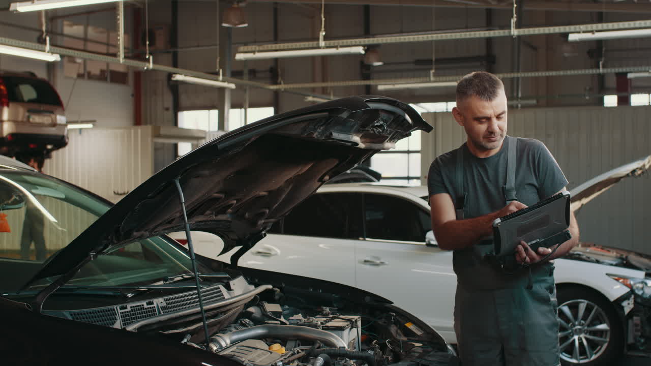 mecánico de automóviles diagnosticando un coche