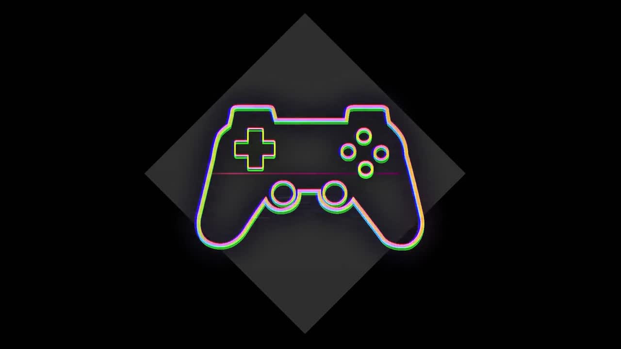 animazione dell'icona del gamepad e del quadrato grigio su sfondo nero.