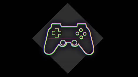 Animation-Des-Gamepad-Symbols-Und-Des-Grauen-Quadrats-Auf-Schwarzem-Hintergrund