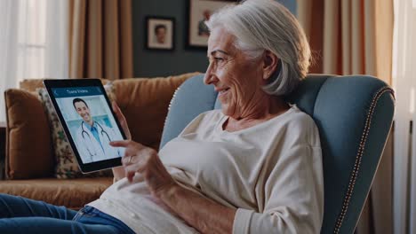senior woman having a video call with her doctor