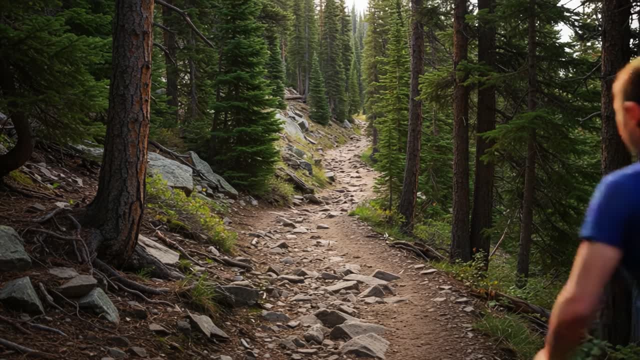 A Tranquil Hiking Trail Through Towering Evergreen Trees, Exuding a Sense of Adventure and Natural Beauty in a Serene Wilderness Setting