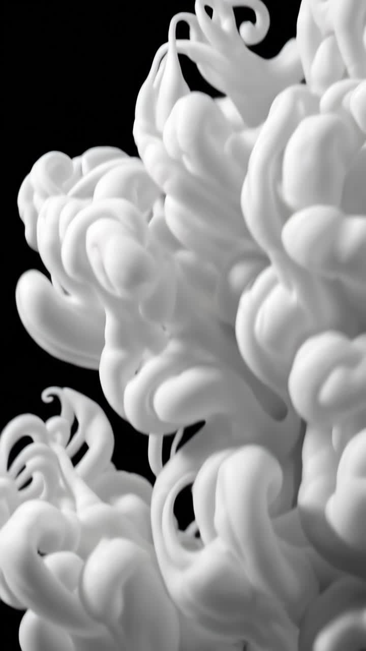 Abstract White Ink Swirls on Black Background