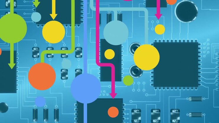 Animation of network of connections over computer circuit board