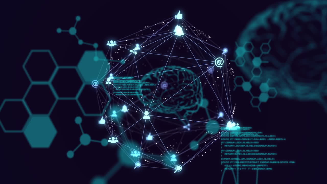 Animation of network of connections with human brain and data processing