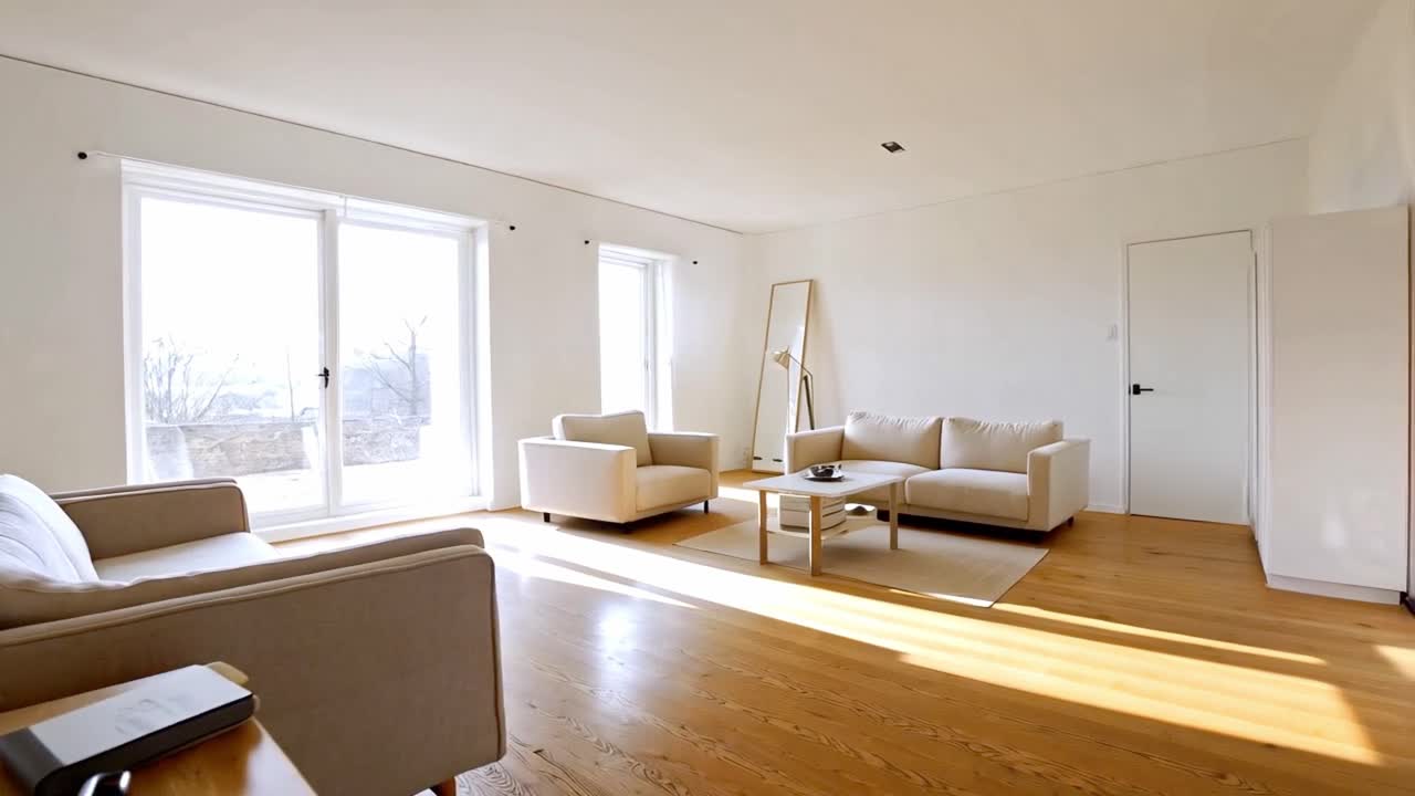 Design interiore luminoso e minimalista del soggiorno