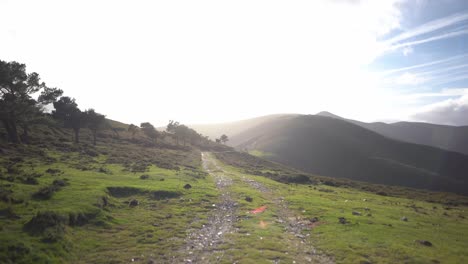 Remote-wilderness-trail-to-the-mountains-path-at-bright-sunny-day