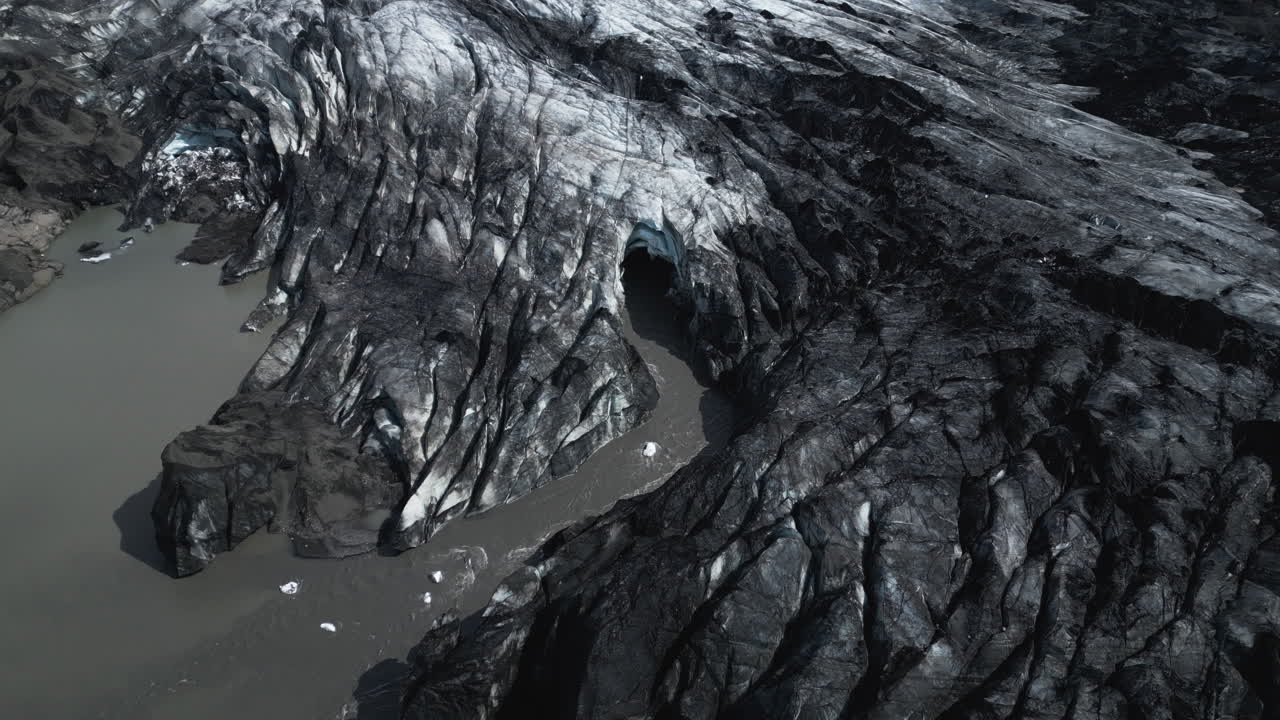 Icelandic glacier landscape solitude under cloudy sky from aerial view