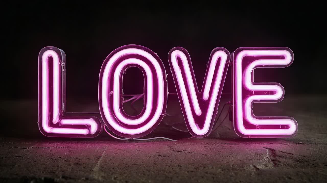 A Captivating Neon Sign Illuminating the Word 'Love' in a Vibrant Pink Hue, Perfect for Celebrating Affection and Connection in Any Setting