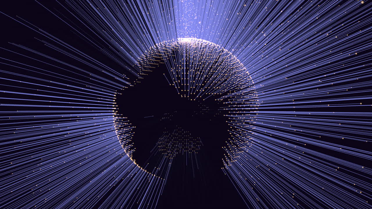 Abstract futuristic sphere with neon dots in dark space