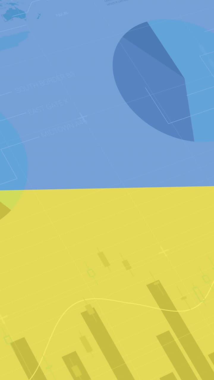 Animation of data processing over flag of ukraine