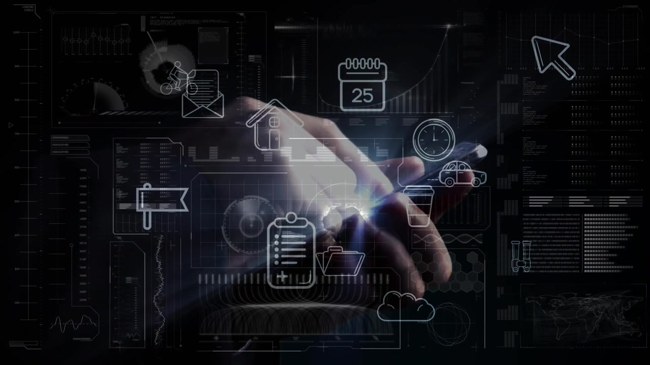 Animation of scanning numbers and online security padlock