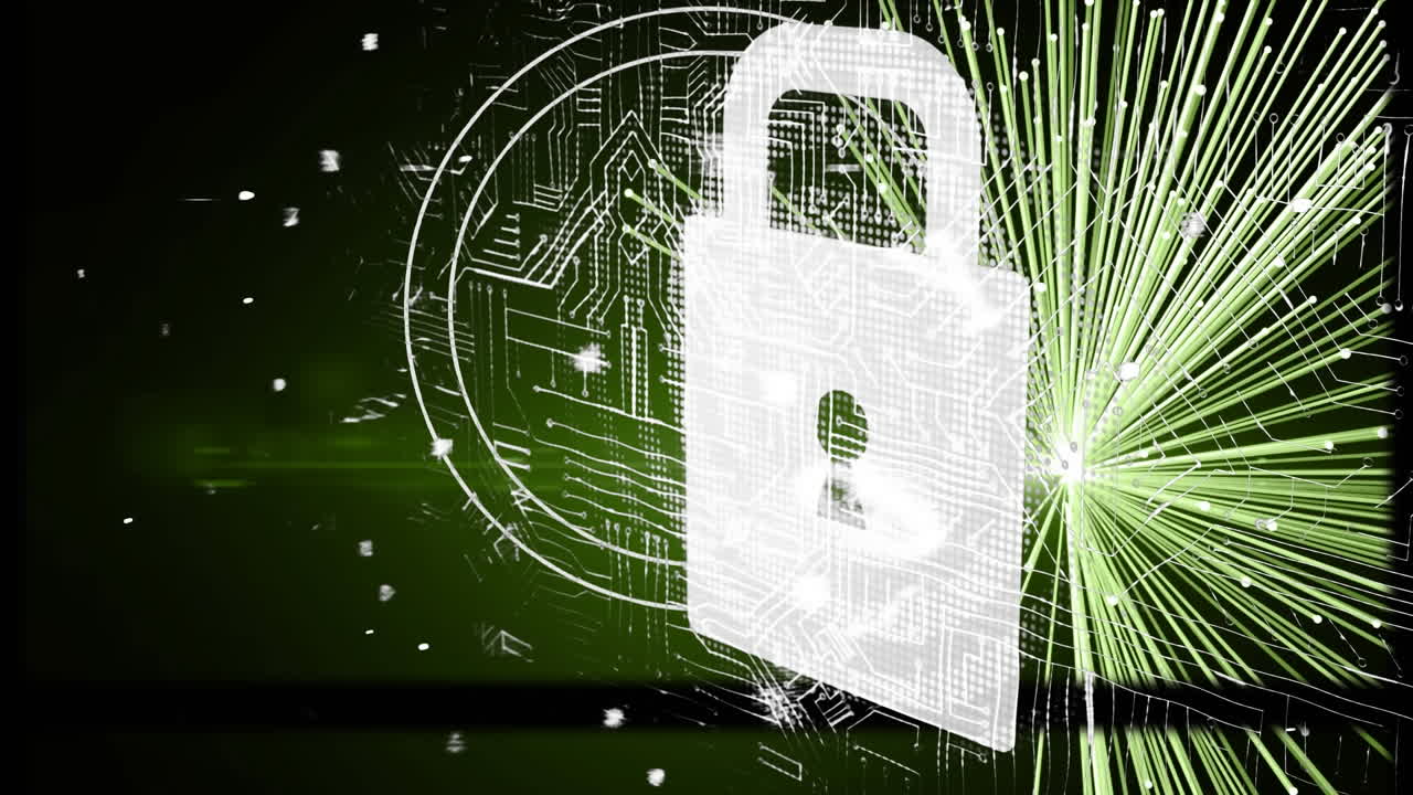 animación del escaneo del alcance con candado de seguridad en línea y red de conexiones