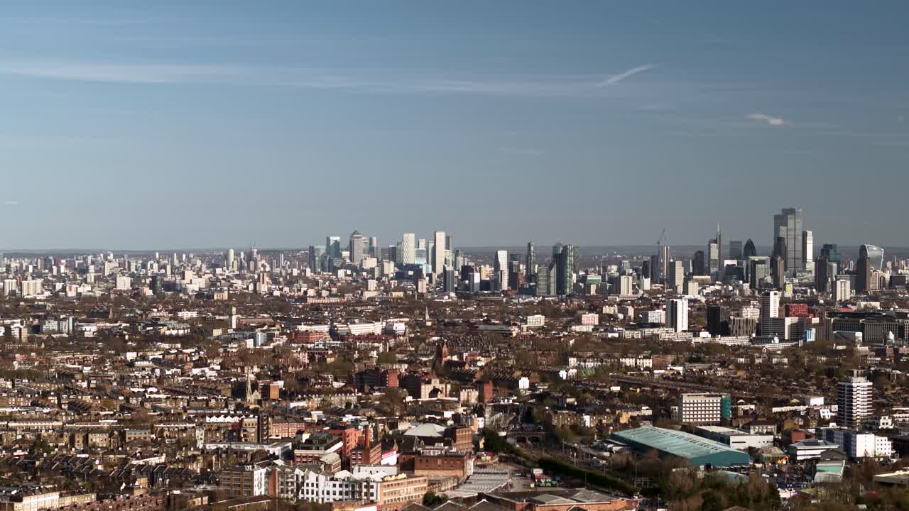 London city skyline aerial view across the British capital and suburban downtown district