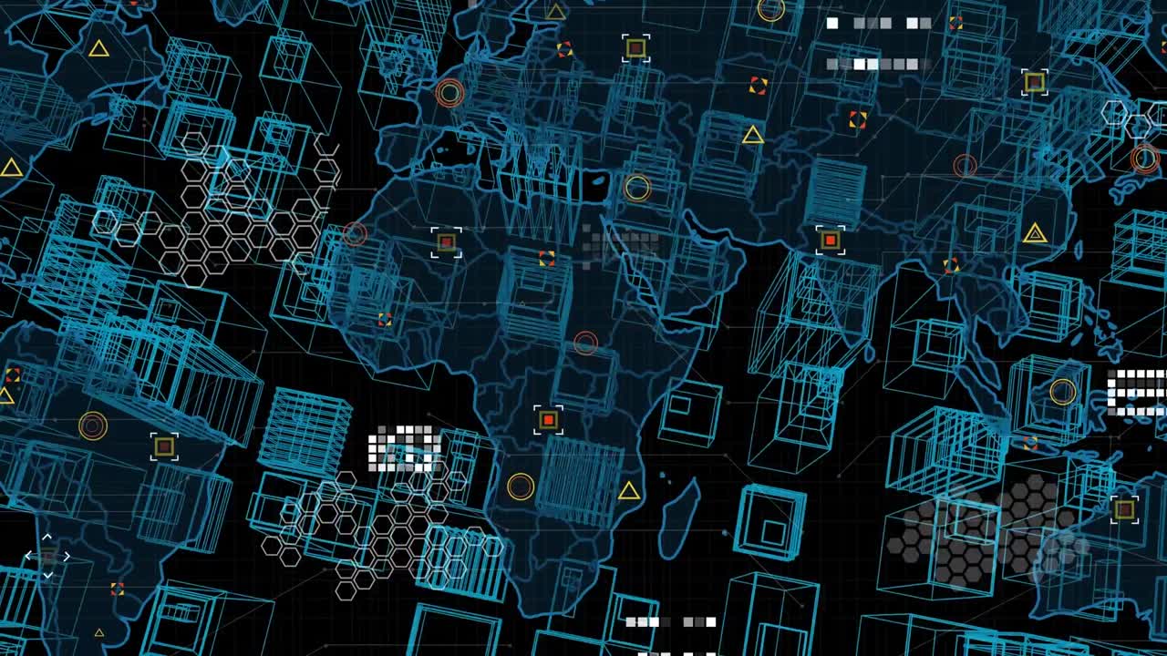 Animation of data processing over 3d cityscape
