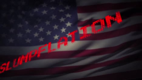 animation of slumpflation text over usa flag