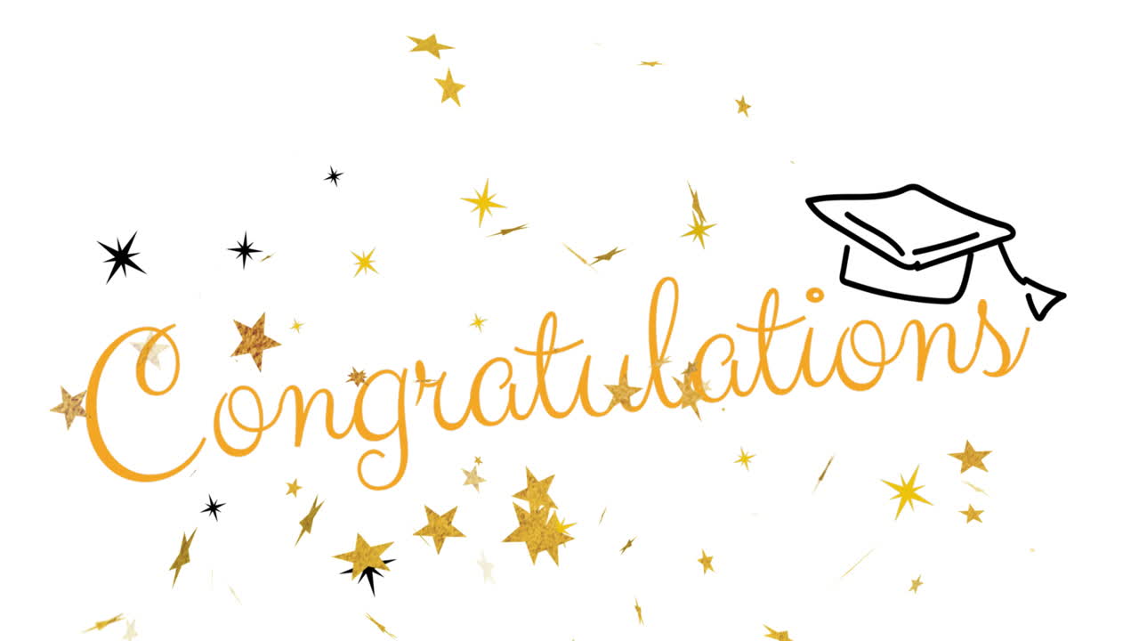 Animation of congratulations text and stars on white background