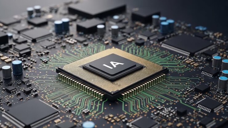 Close-Up of Advanced Microprocessor with Integrated Circuits on a Circuit Board Showcasing Innovations in Technology and Data Processing Capabilities