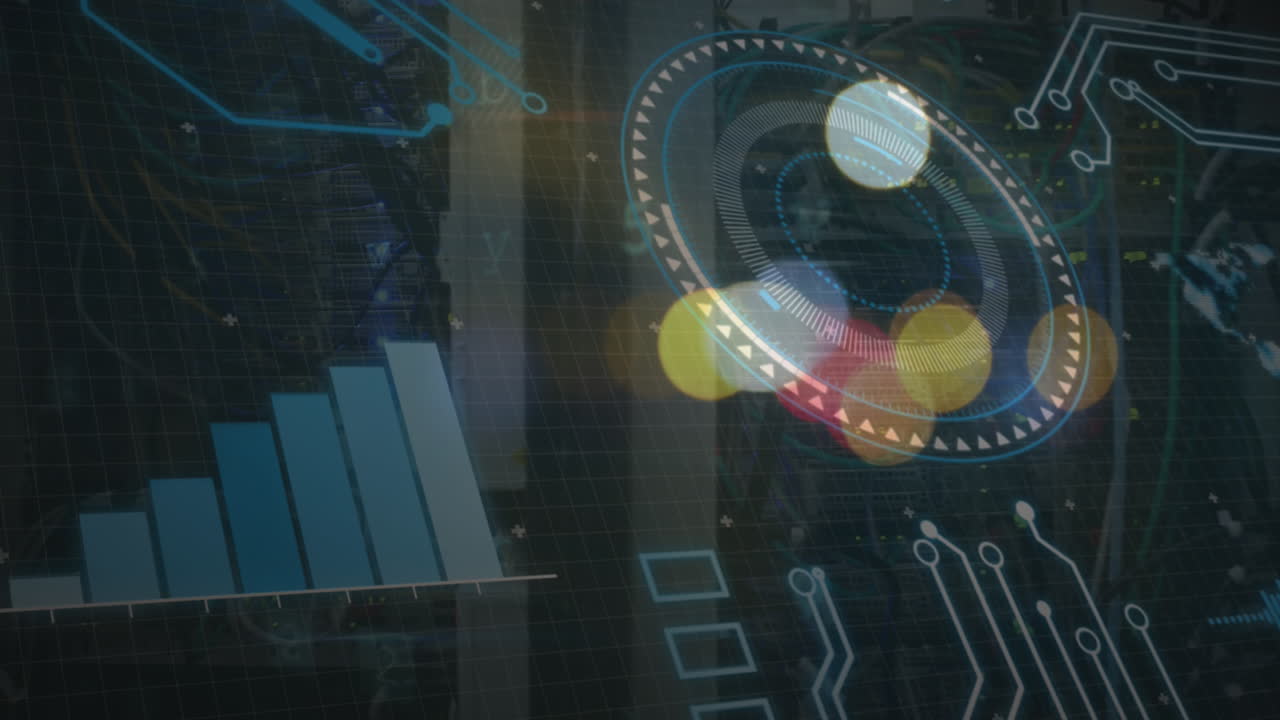 Animation of data processing with scope scanning over circuit board