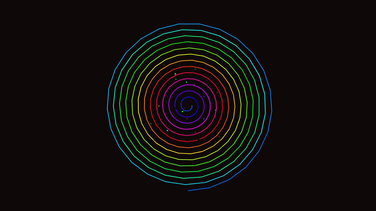 The design shows a circular loading indicator made of colorful, evenly spaced concentric lines. This graphic serves as a loading element for video projects