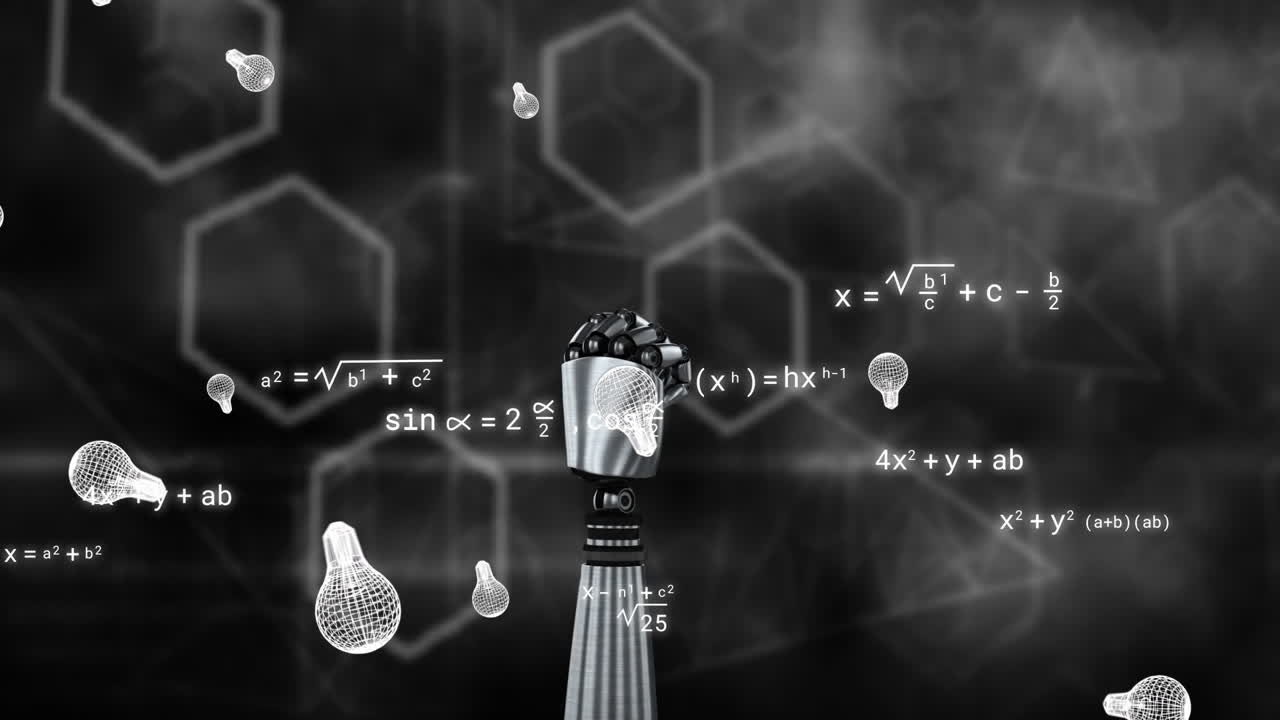 로의 팔과 전구를 통해 과학 데이터 처리의 애니메이션