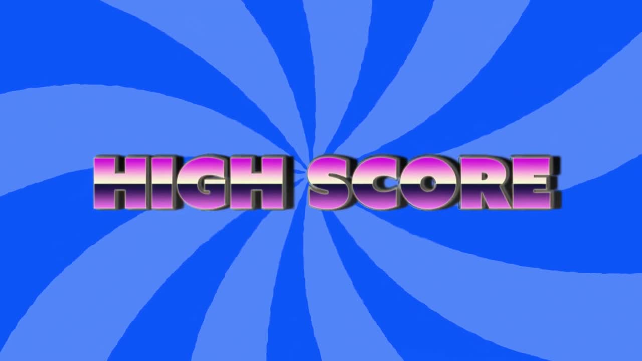 Animation af 'high score'-tekst over blåstribet mønstret baggrund